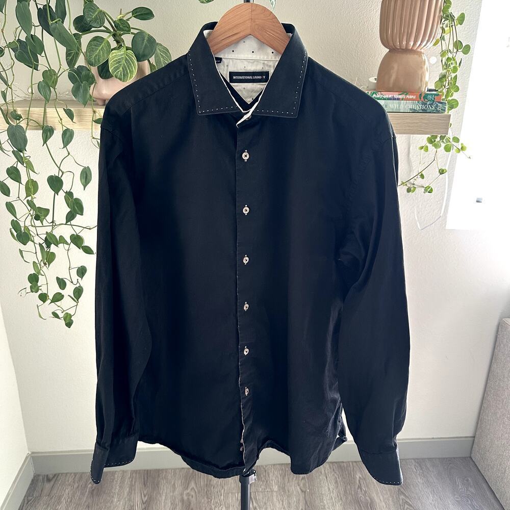 International Laundry Men’s Black Button Up 2XL Cotton Dressy Office Night Out